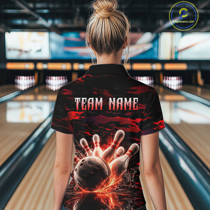 Flame Red Pattern Bowling Shirt for Women Bowling Team Jersey Polo & 1/4-Zip QZT1027