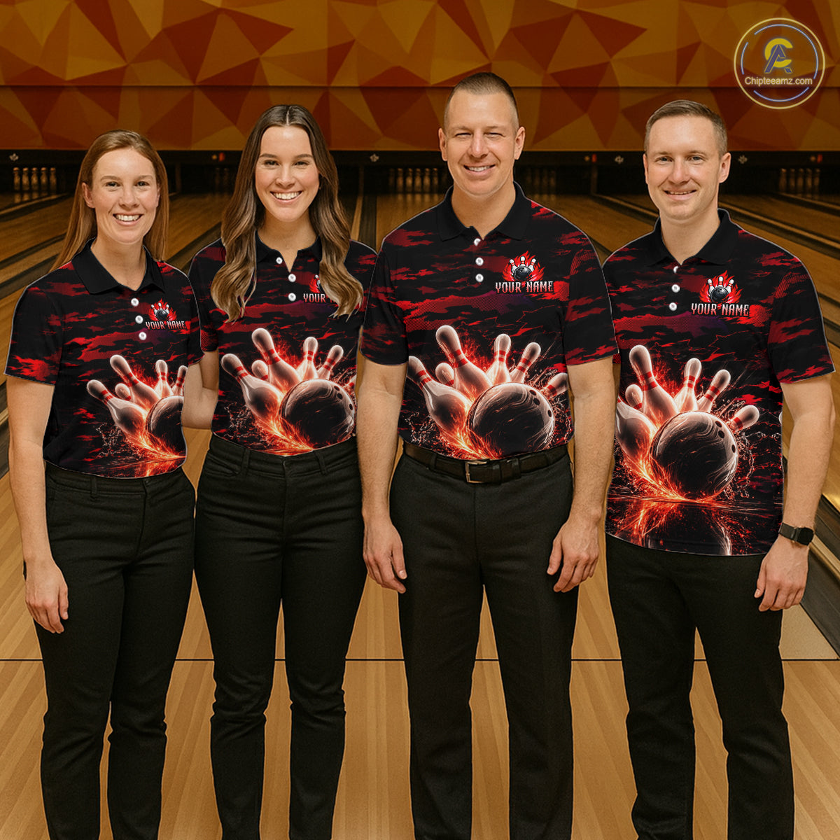 Flame Red Pattern Bowling Shirt for Women Bowling Team Jersey Polo & 1/4-Zip QZT1027
