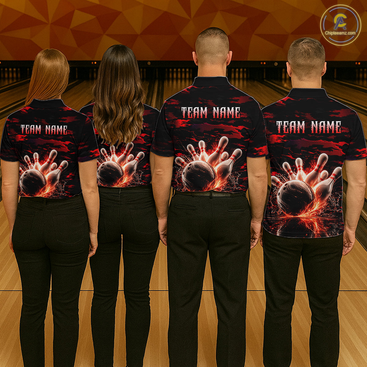 Flame Red Pattern Bowling Shirt for Women Bowling Team Jersey Polo & 1/4-Zip QZT1027