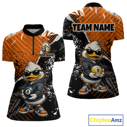Custom Funny Duck 8 Ball & 9 Ball Billiard Shirt for Women Pool Team Jersey Polo & Quarter-Zip Pool Outfit BHT79