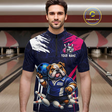 Load image into Gallery viewer, Personalized Funny Bulldog Bowling League Shirt Polo &amp; 1/4 Zip Navy Bowling Jersey for Men QZT910