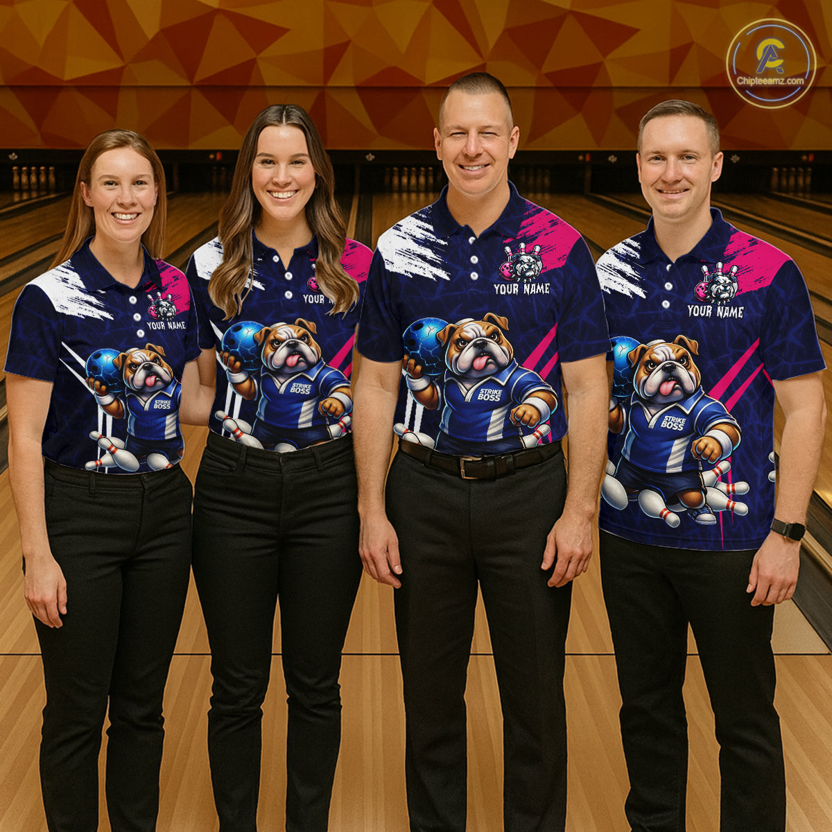Personalized Funny Bulldog Bowling League Shirt Polo & 1/4 Zip Navy Bowling Jersey for Men QZT910