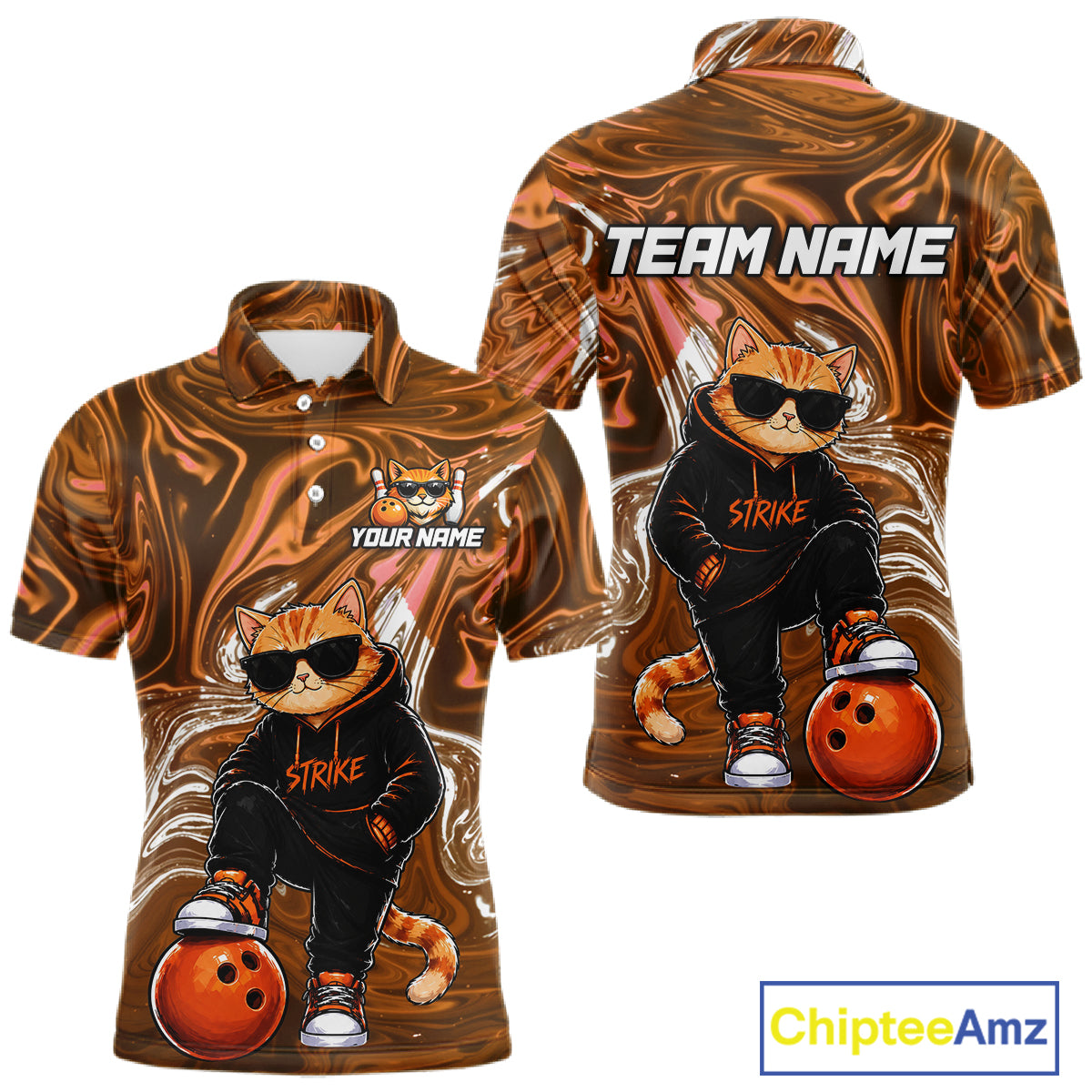 Custom Marble Bowling Shirt Cool Cat Bowling Team Jersey for Men Bowling Outfit QZT1213