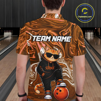 Custom Marble Bowling Shirt Cool Cat Bowling Team Jersey for Men Bowling Outfit QZT1213