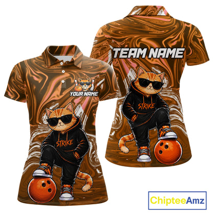 Custom Marble Bowling Shirt Cool Cat Bowling Team Jersey for Women Bowling Outfit QZT1213