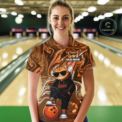 Custom Marble Bowling Shirt Cool Cat Bowling Team Jersey for Women Bowling Outfit QZT1213
