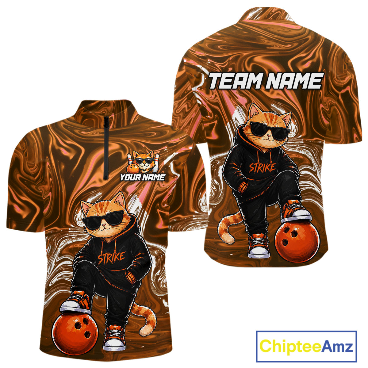 Custom Marble Bowling Shirt Cool Cat Bowling Team Jersey for Men Bowling Outfit QZT1213