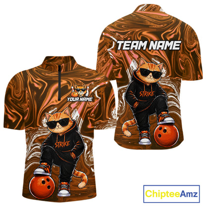 Custom Marble Bowling Shirt Cool Cat Bowling Team Jersey for Men Bowling Outfit QZT1213