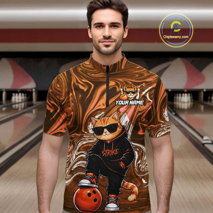 Custom Marble Bowling Shirt Cool Cat Bowling Team Jersey for Men Bowling Outfit QZT1213