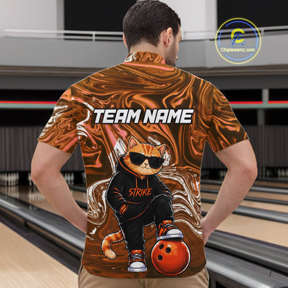 Custom Marble Bowling Shirt Cool Cat Bowling Team Jersey for Men Bowling Outfit QZT1213