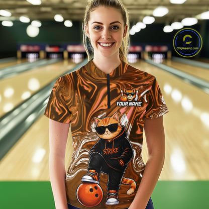 Custom Marble Bowling Shirt Cool Cat Bowling Team Jersey for Women Bowling Outfit QZT1213