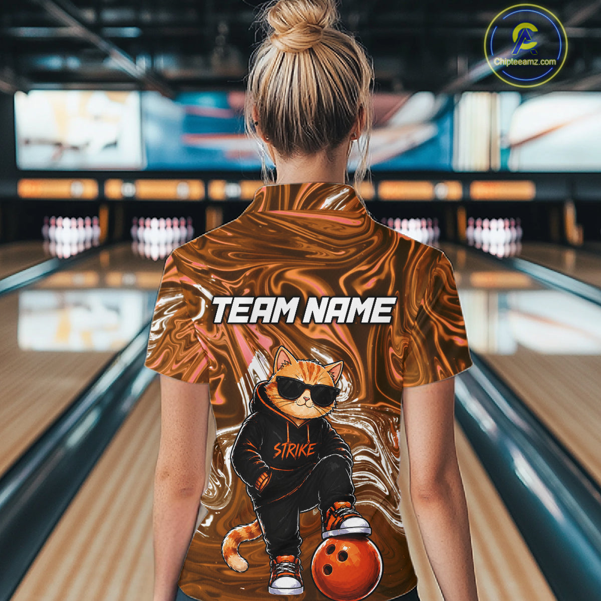 Custom Marble Bowling Shirt Cool Cat Bowling Team Jersey for Women Bowling Outfit QZT1213