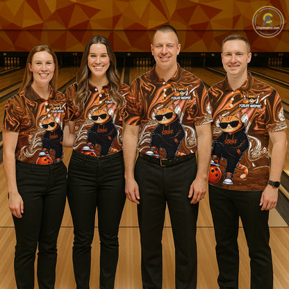 Custom Marble Bowling Shirt Cool Cat Bowling Team Jersey for Men Bowling Outfit QZT1213