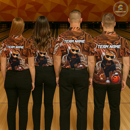 Custom Marble Bowling Shirt Cool Cat Bowling Team Jersey for Men Bowling Outfit QZT1213