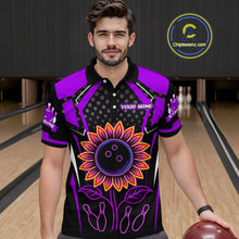 Load image into Gallery viewer, Purple Neon Lightning Sunflower Bowling Shirt for Men Custom Team Bowling Polo Bowling Jersey QZT771