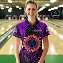 Load image into Gallery viewer, Purple Neon Lightning Sunflower Bowling Shirt for Women Custom Team Bowling Polo Bowling Jersey QZT771