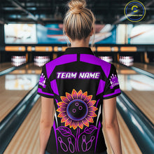 Load image into Gallery viewer, Purple Neon Lightning Sunflower Bowling Shirt for Women Custom Team Bowling Polo Bowling Jersey QZT771