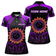 Load image into Gallery viewer, Purple Neon Lightning Sunflower Bowling Shirt for Women Custom Team Bowling Polo Bowling Jersey QZT771