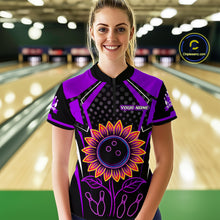 Load image into Gallery viewer, Purple Neon Lightning Sunflower Bowling Shirt for Women Custom Team Bowling Polo Bowling Jersey QZT771