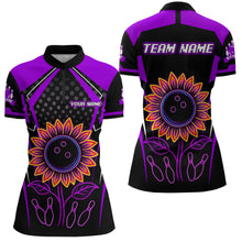 Load image into Gallery viewer, Purple Neon Lightning Sunflower Bowling Shirt for Women Custom Team Bowling Polo Bowling Jersey QZT771