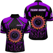 Load image into Gallery viewer, Purple Neon Lightning Sunflower Bowling Shirt for Men Custom Team Bowling Polo Bowling Jersey QZT771