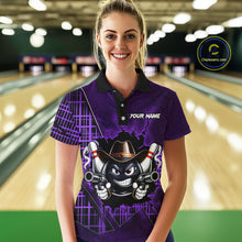 Load image into Gallery viewer, Custom Purple Funny Cowboy Gun Bowling Shirt for Women Bowling Team Jersey Bowling Polo &amp; Quarter-Zip  QZT915