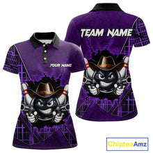 Load image into Gallery viewer, Custom Purple Funny Cowboy Gun Bowling Shirt for Women Bowling Team Jersey Bowling Polo &amp; Quarter-Zip  QZT915
