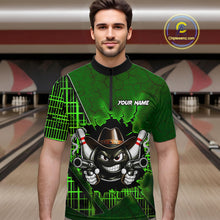 Load image into Gallery viewer, Custom Green Funny Cowboy Gun Bowling Shirt for Men Bowling Team Jersey Bowling Polo &amp; Quarter-Zip QZT915