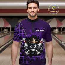 Load image into Gallery viewer, Custom Purple Funny Cowboy Gun Bowling Shirt for Men Bowling Team Jersey Bowling Polo &amp; Quarter-Zip QZT915