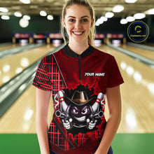 Load image into Gallery viewer, Custom Red Funny Cowboy Gun Bowling Shirt for Women Bowling Team Jersey Bowling Polo &amp; Quarter-Zip  QZT915