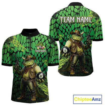 Green and black shirt with a cowboy crocodile design and 'Team Name' text on a white background.
