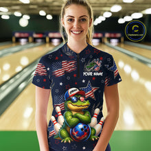Load image into Gallery viewer, Custom American Flag Alligator Bowling Shirt for Women Patriotic Bowling Jersey Polo &amp; 1/4-Zip QZT1029