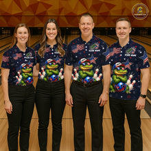 Load image into Gallery viewer, Custom American Flag Alligator Bowling Shirt for Women Patriotic Bowling Jersey Polo &amp; 1/4-Zip QZT1029