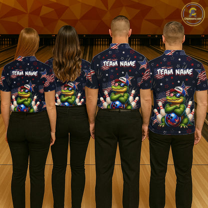 Custom American Flag Alligator Bowling Shirt for Women Patriotic Bowling Jersey Polo & 1/4-Zip QZT1029