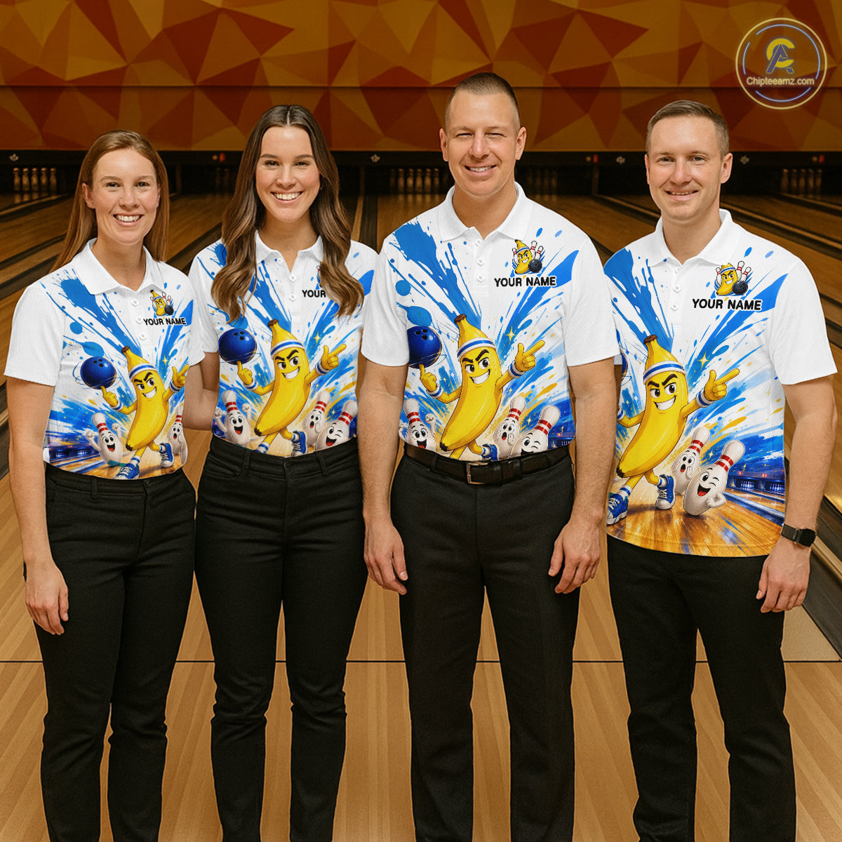 Custom Blue & White Funny Banana Bowling Team Shirt for Women Bowling Jersey Outfit Polo & Quarter-Zip QZT1098