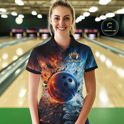 Custom Fire & Ice Bowling Shirt Bowling Team Jersey for Women Polo & 1/4-Zip QZT1218