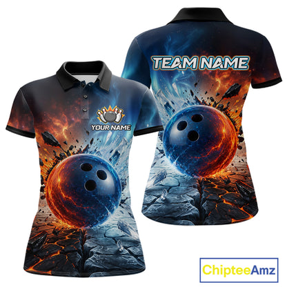 Custom Fire & Ice Bowling Shirt Bowling Team Jersey for Women Polo & 1/4-Zip QZT1218