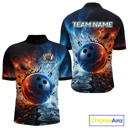 Custom Fire & Ice Bowling Shirt Bowling Team Jersey for Men Polo & 1/4-Zip QZT1218