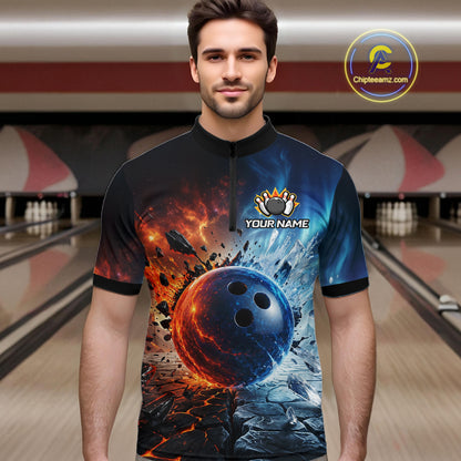 Custom Fire & Ice Bowling Shirt Bowling Team Jersey for Men Polo & 1/4-Zip QZT1218