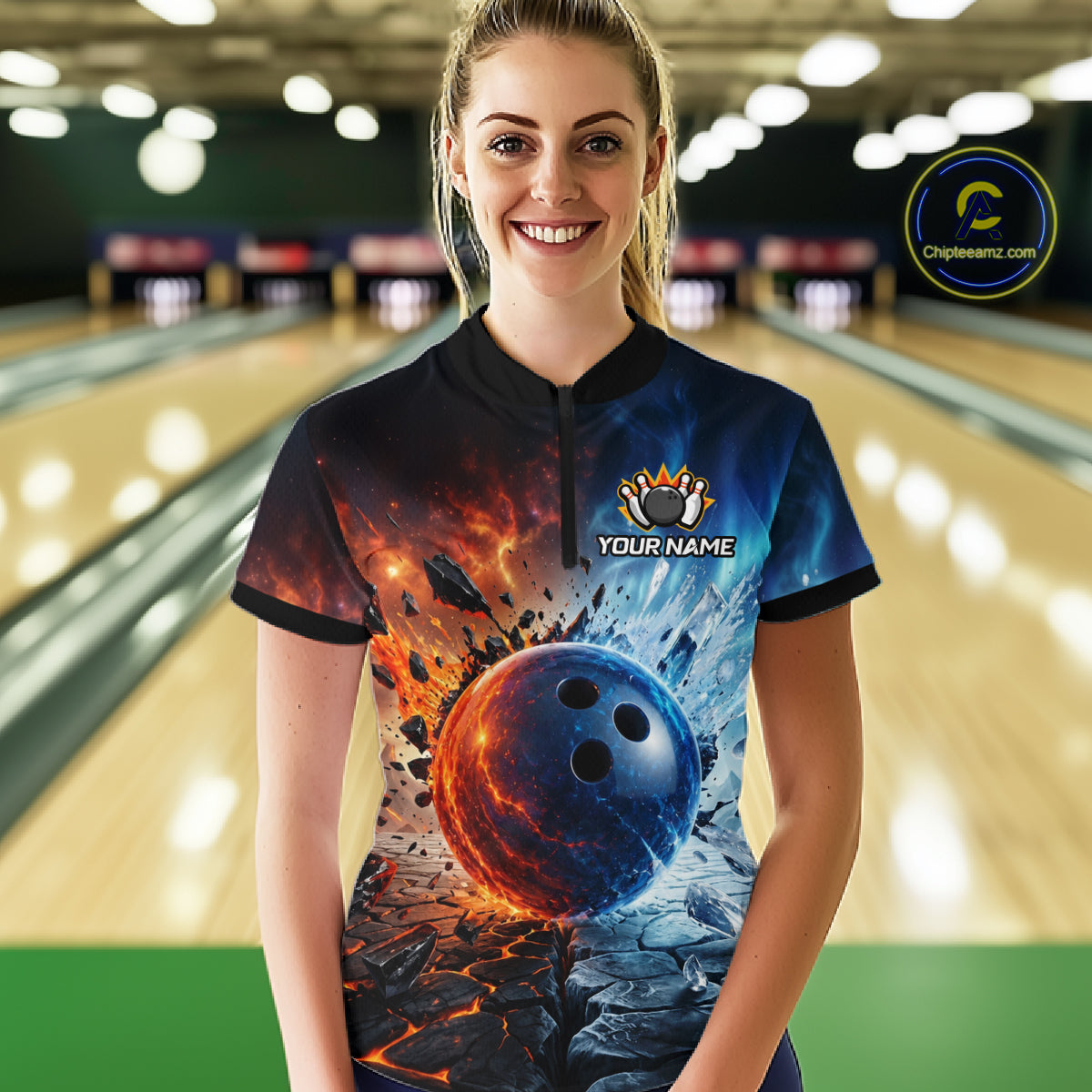 Custom Fire & Ice Bowling Shirt Bowling Team Jersey for Women Polo & 1/4-Zip QZT1218