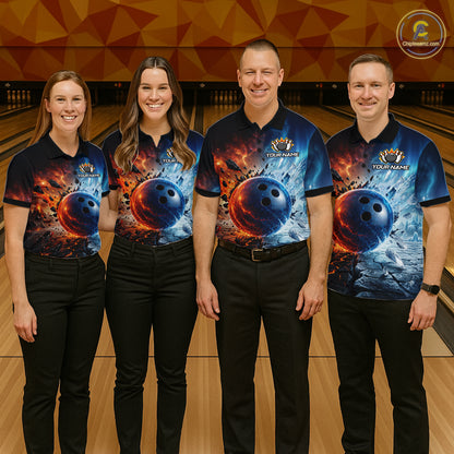 Custom Fire & Ice Bowling Shirt Bowling Team Jersey for Men Polo & 1/4-Zip QZT1218
