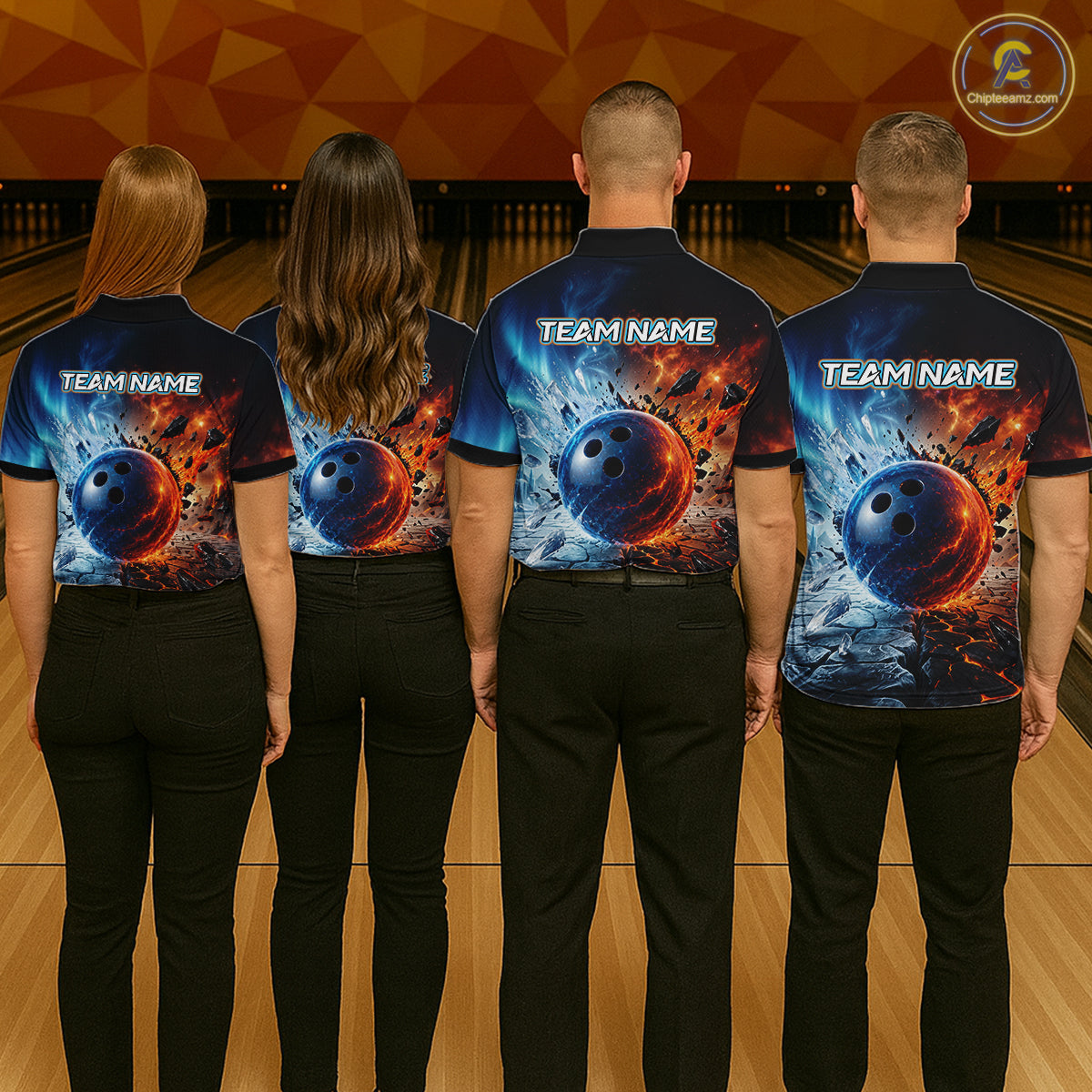 Custom Fire & Ice Bowling Shirt Bowling Team Jersey for Men Polo & 1/4-Zip QZT1218