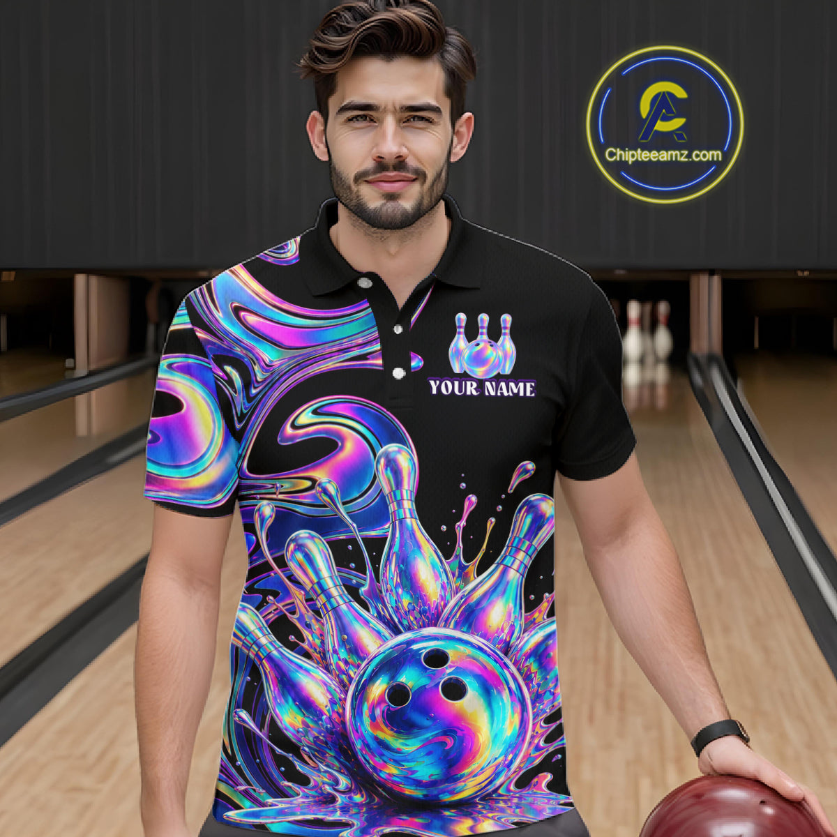 Custom Holographic Bowling Shirt Bowling Team Jersey for Men Polo & 1/4-Zip QZT1219