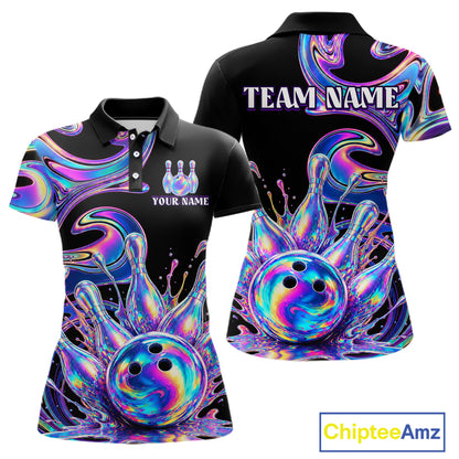 Custom Holographic Bowling Shirt Bowling Team Jersey for Women Polo & 1/4-Zip QZT1219