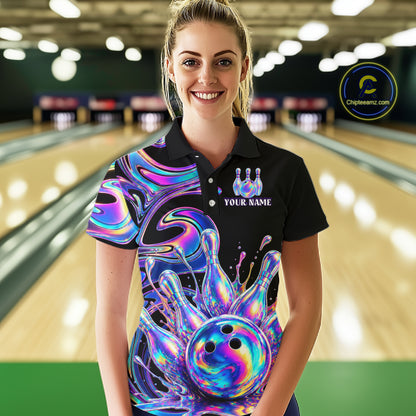Custom Holographic Bowling Shirt Bowling Team Jersey for Women Polo & 1/4-Zip QZT1219