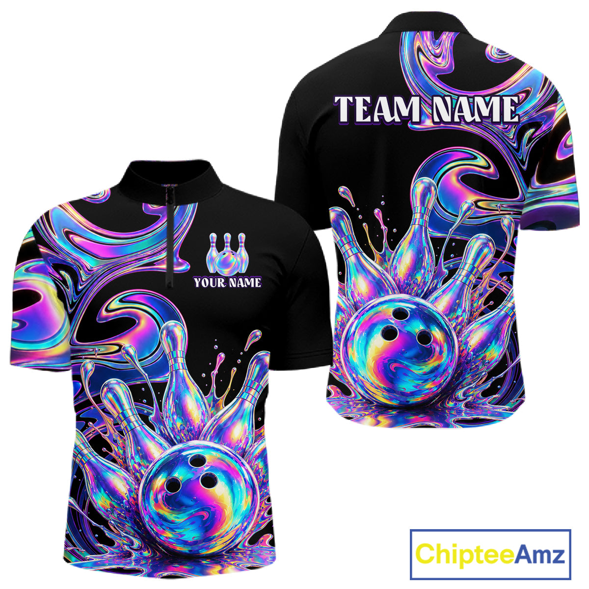 Custom Holographic Bowling Shirt Bowling Team Jersey for Men Polo & 1/4-Zip QZT1219