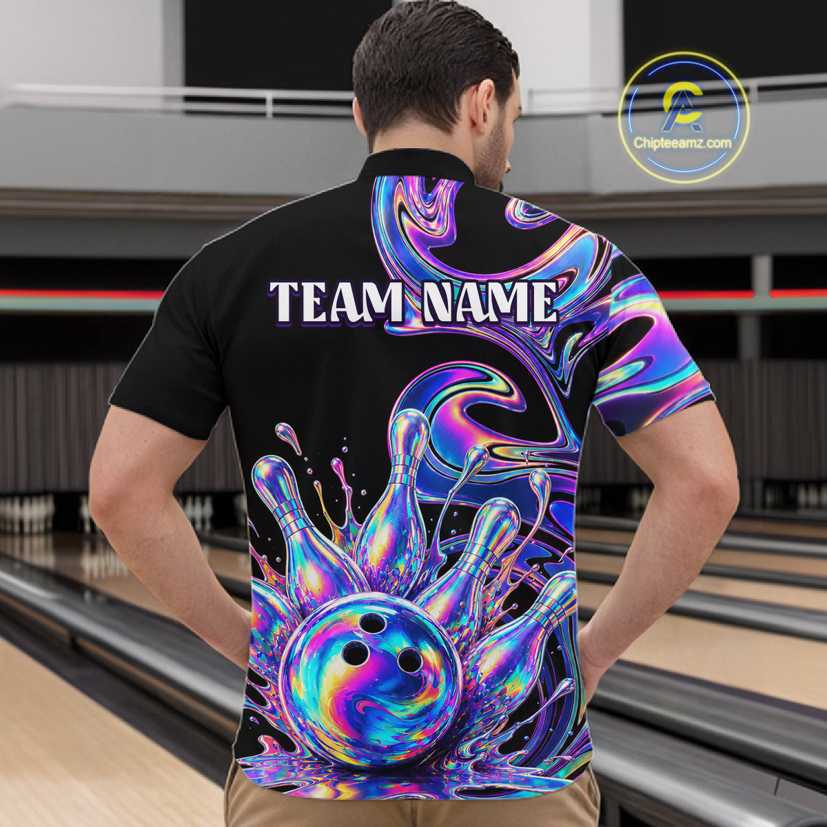 Custom Holographic Bowling Shirt Bowling Team Jersey for Men Polo & 1/4-Zip QZT1219