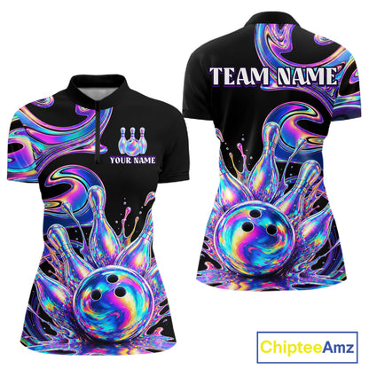 Custom Holographic Bowling Shirt Bowling Team Jersey for Women Polo & 1/4-Zip QZT1219