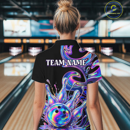 Custom Holographic Bowling Shirt Bowling Team Jersey for Women Polo & 1/4-Zip QZT1219