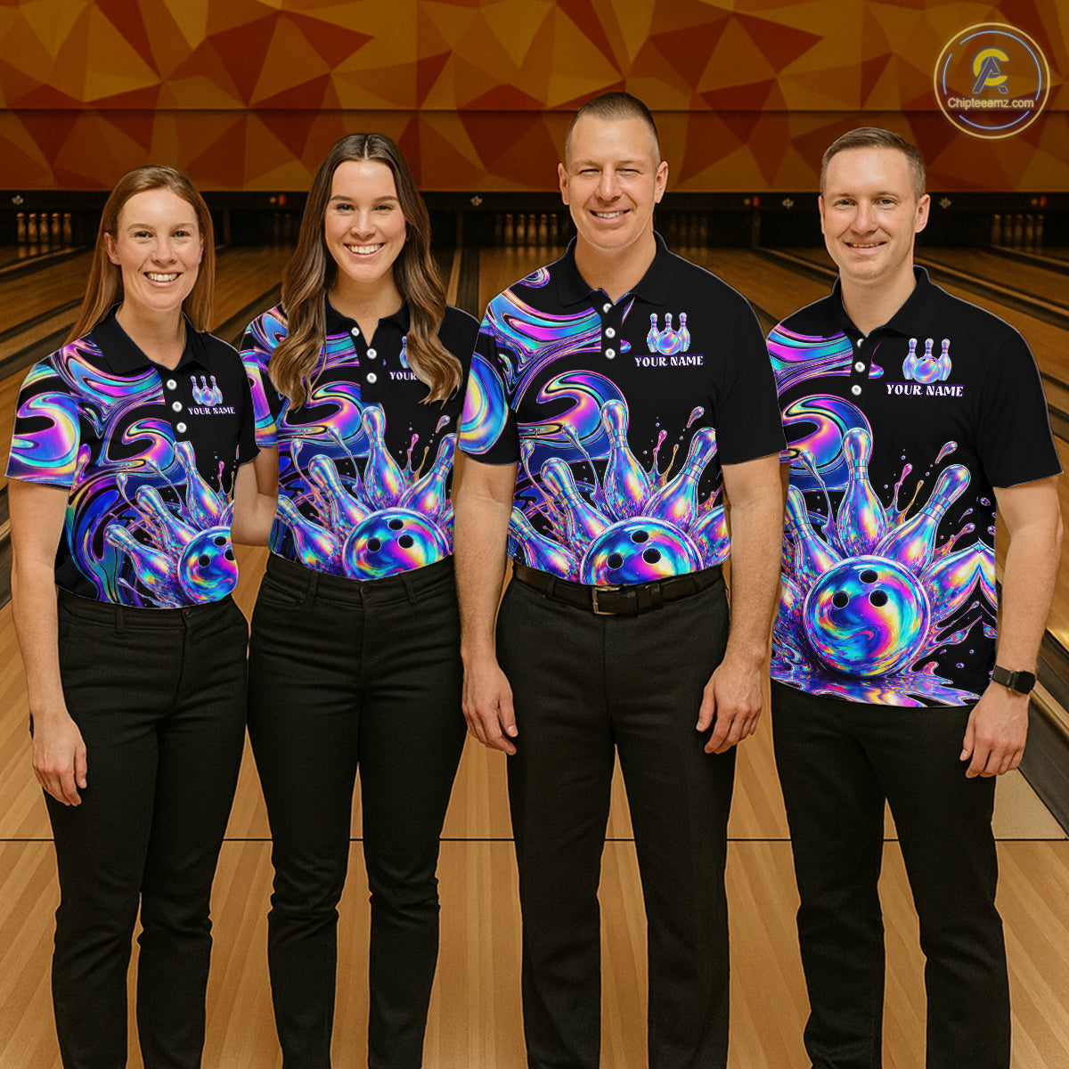 Custom Holographic Bowling Shirt Bowling Team Jersey for Men Polo & 1/4-Zip QZT1219